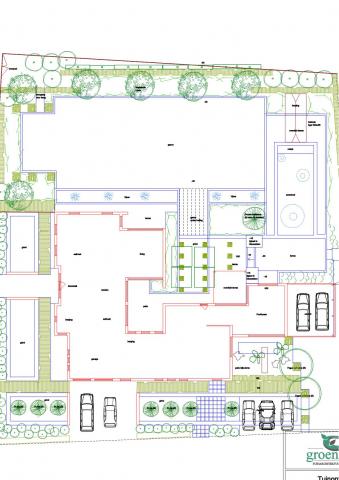 leeftuin met ingewerkte patio tuin naast het zwembad